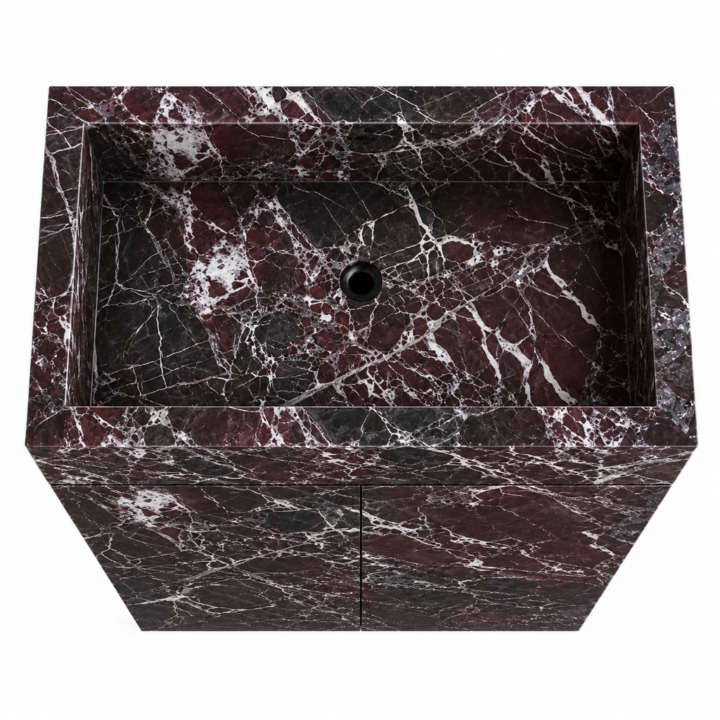 "Palazzo" Monolithic Totem Washbasin in Red Levanto Marble