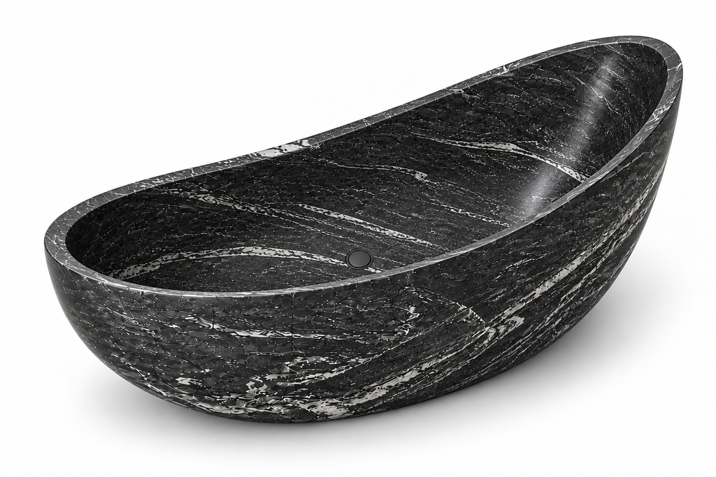 The "Crescent" Organic Monolith Freestanding Bathtub in Charcoal Quartzite