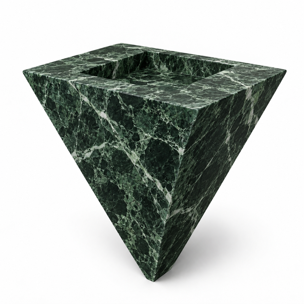The "Prisme" Pyramidal Wall-Mounted Pedestal Sink in Breccia Calacatta Marble