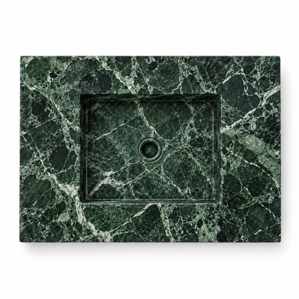 The "Prisme" Pyramidal Wall-Mounted Pedestal Sink in Breccia Calacatta Marble